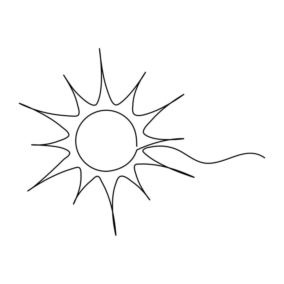 Sun summer continuous single line art drawing outline vector illustration sunrise weather icon