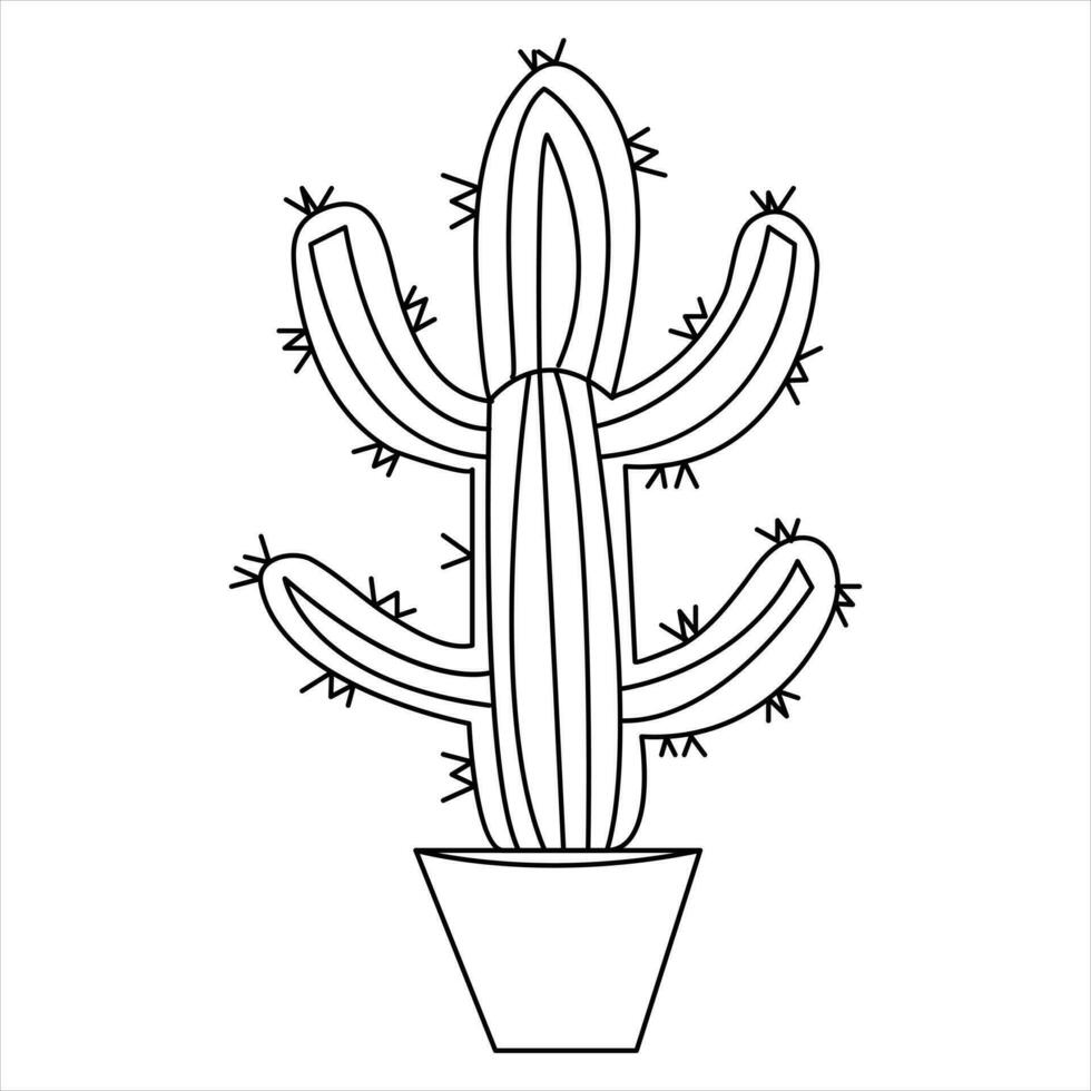 Single line art drawing Continuous hand drawn cactus illustration house plant in a pot doodle vector style
