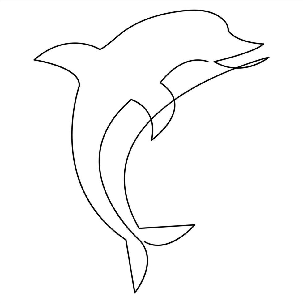 Dolphin fish continuous one line art drawing minimalist swimming hand drawn outline vector illustration