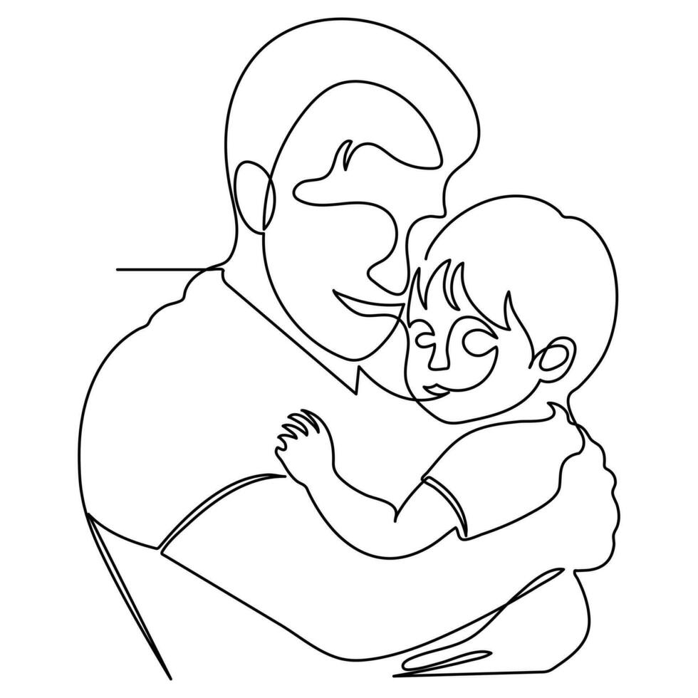 Happy father's and his child dad holds the baby in his arms continuous one line art in outline vector