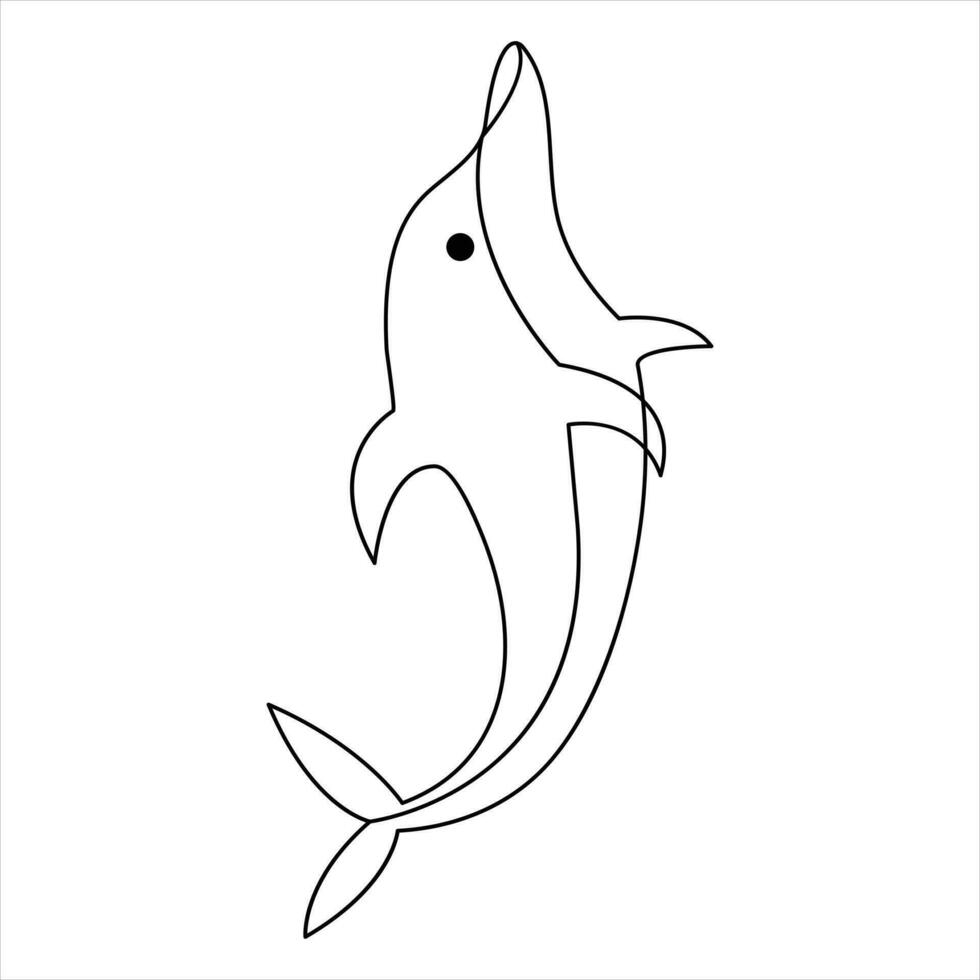 Dolphin fish outline vector illustration and minimalist design continuous single line art drawing