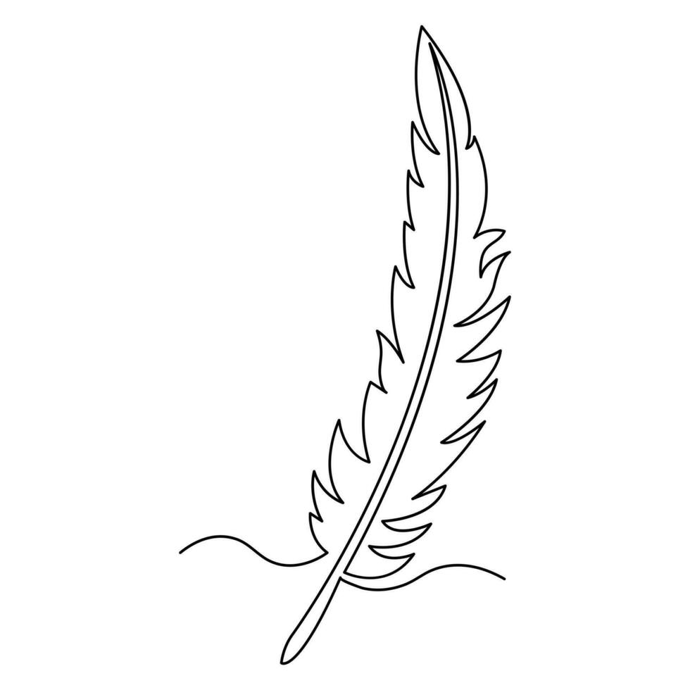 Bird feather drawing of continuous one line isolated outline vector illustration