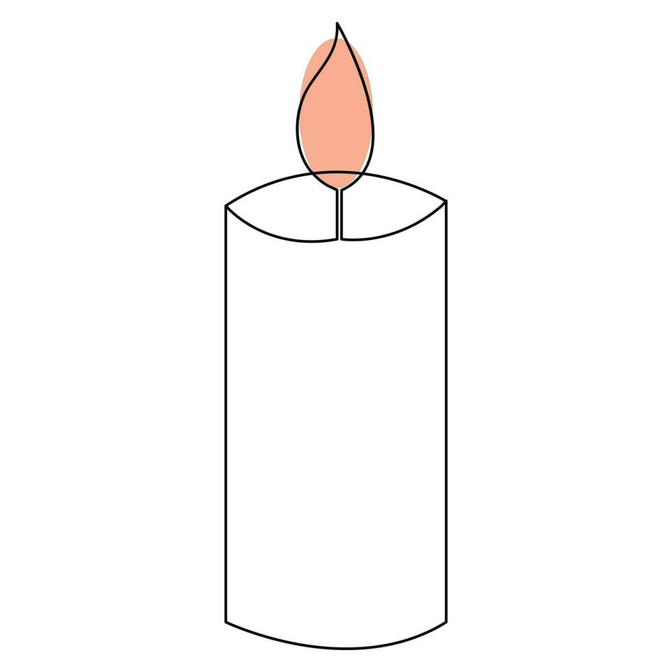 Continuous candle is burning fire drawing art by one line vector illustration minimalism design.