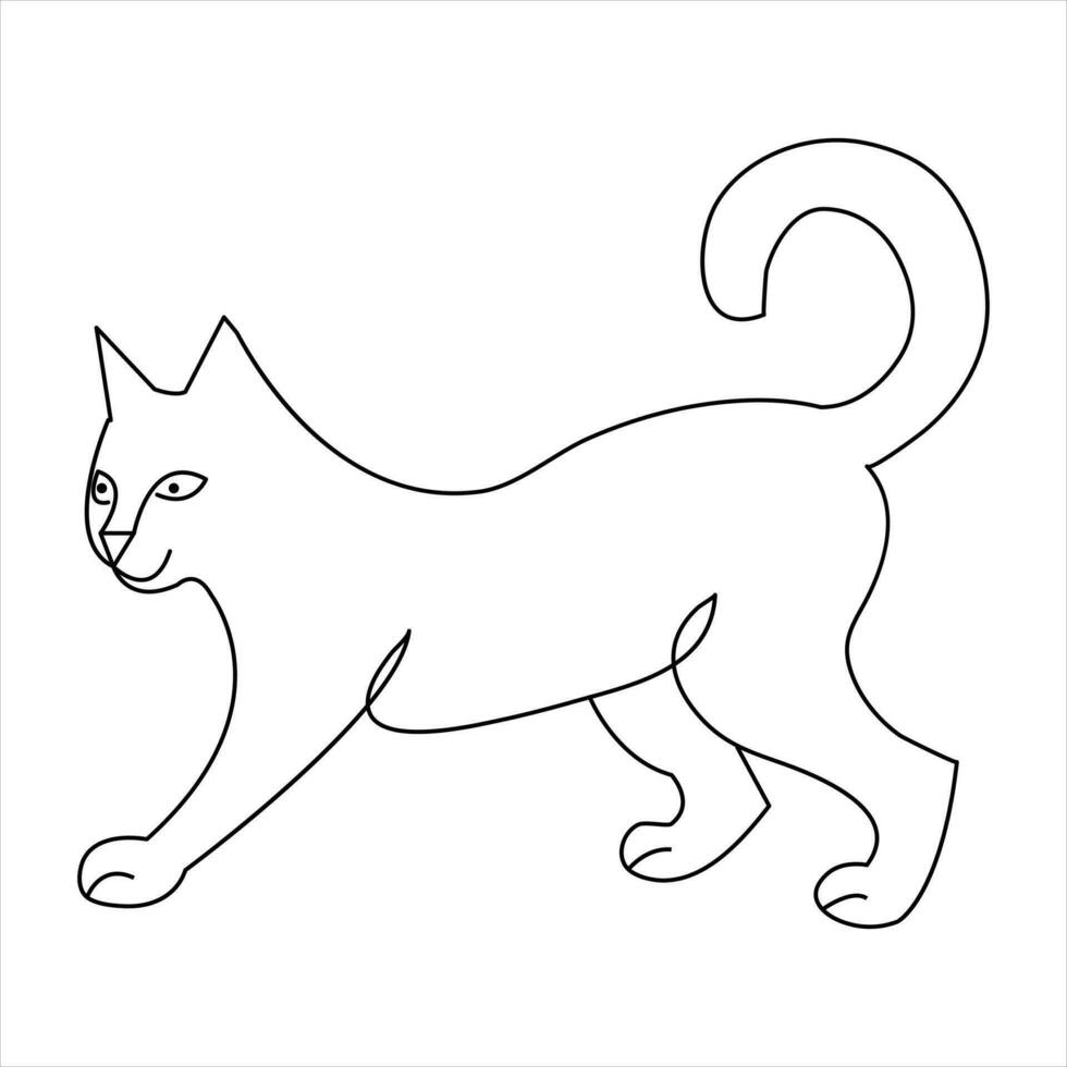 Continuous one line cat pet animal outline art vector illustration and minimalist drawing