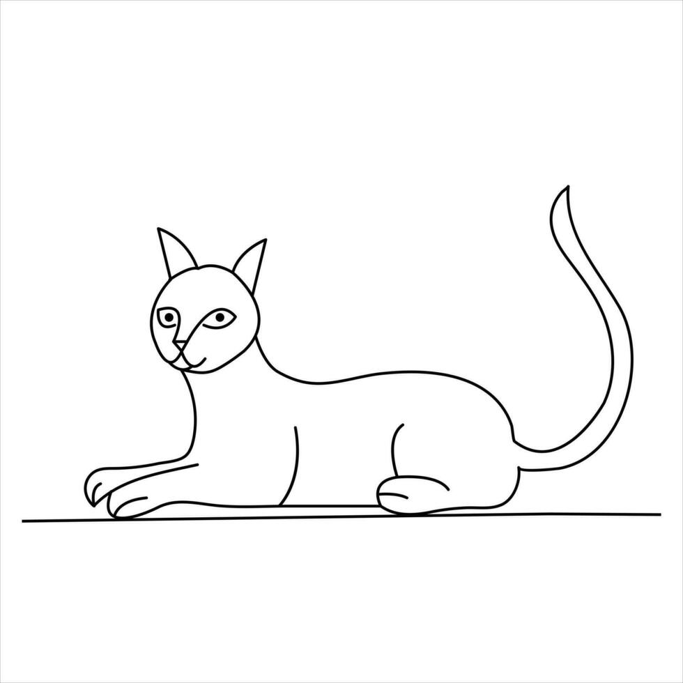 Continuous one line cat pet animal outline art vector illustration and minimalist drawing