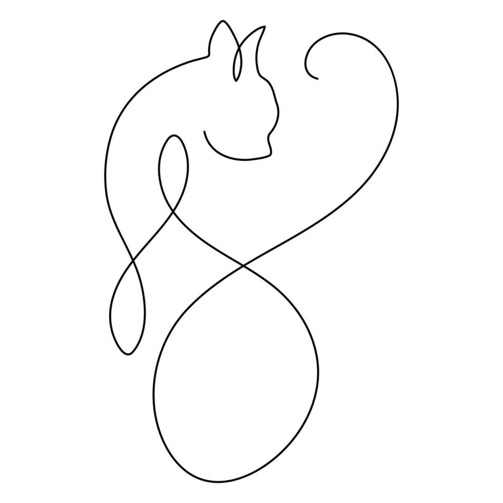 Cat pet animal single line art drawing continuous outline vector art illustration minimalist