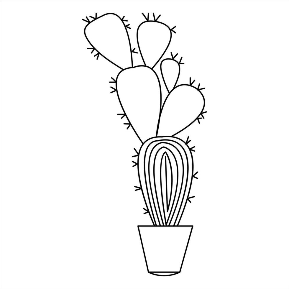 Single line art drawing Continuous hand drawn cactus illustration house plant in a pot doodle vector style