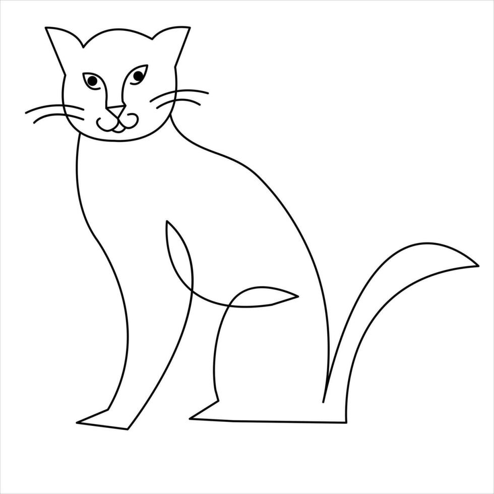 Cat pet animal single line art drawing continuous outline vector art illustration minimalist