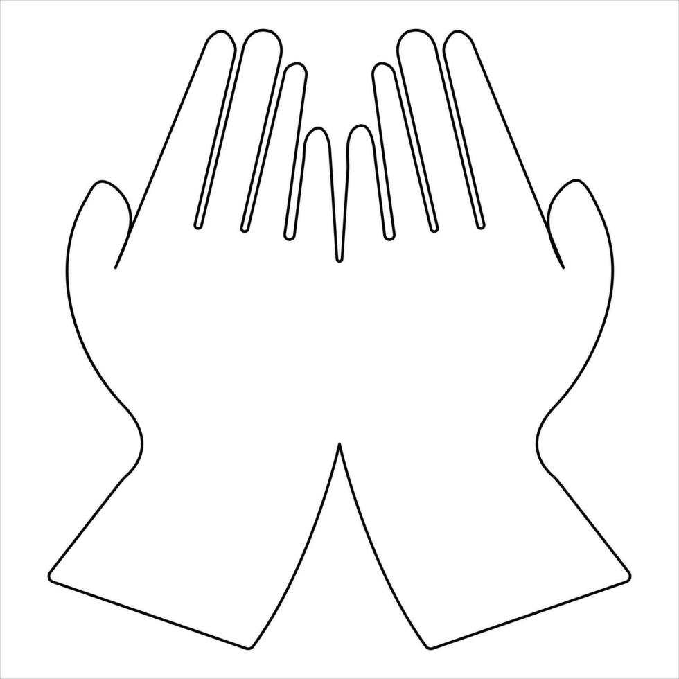 Continuous one line art drawing palm hand of islamic praying for outline vector illustration
