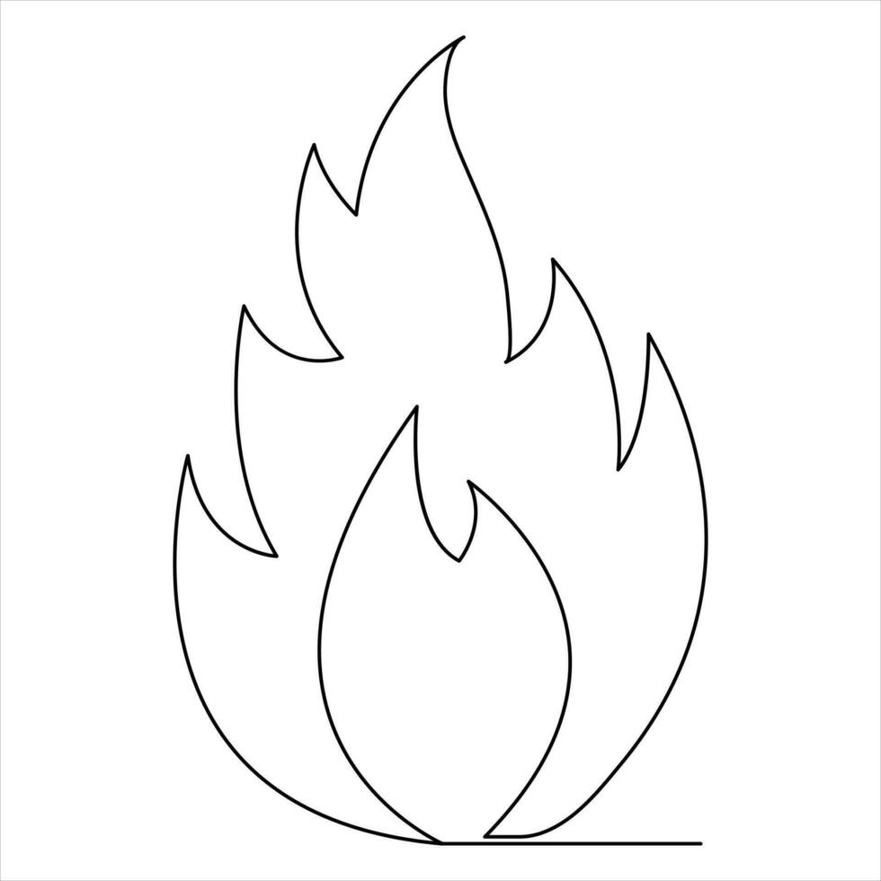 Single line art drawing fire flame illustration of outline vector hand draw concept icon