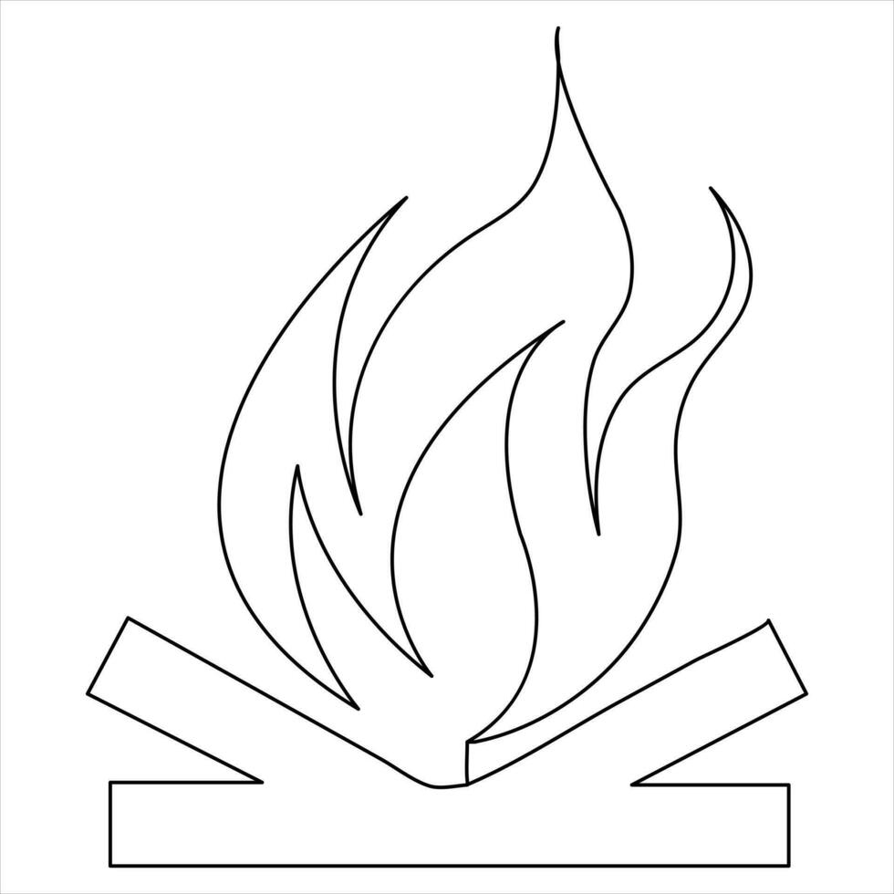 Single line art drawing fire flame illustration of outline vector