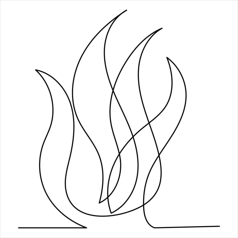 Single line art drawing fire flame illustration of outline vector hand draw concept icon