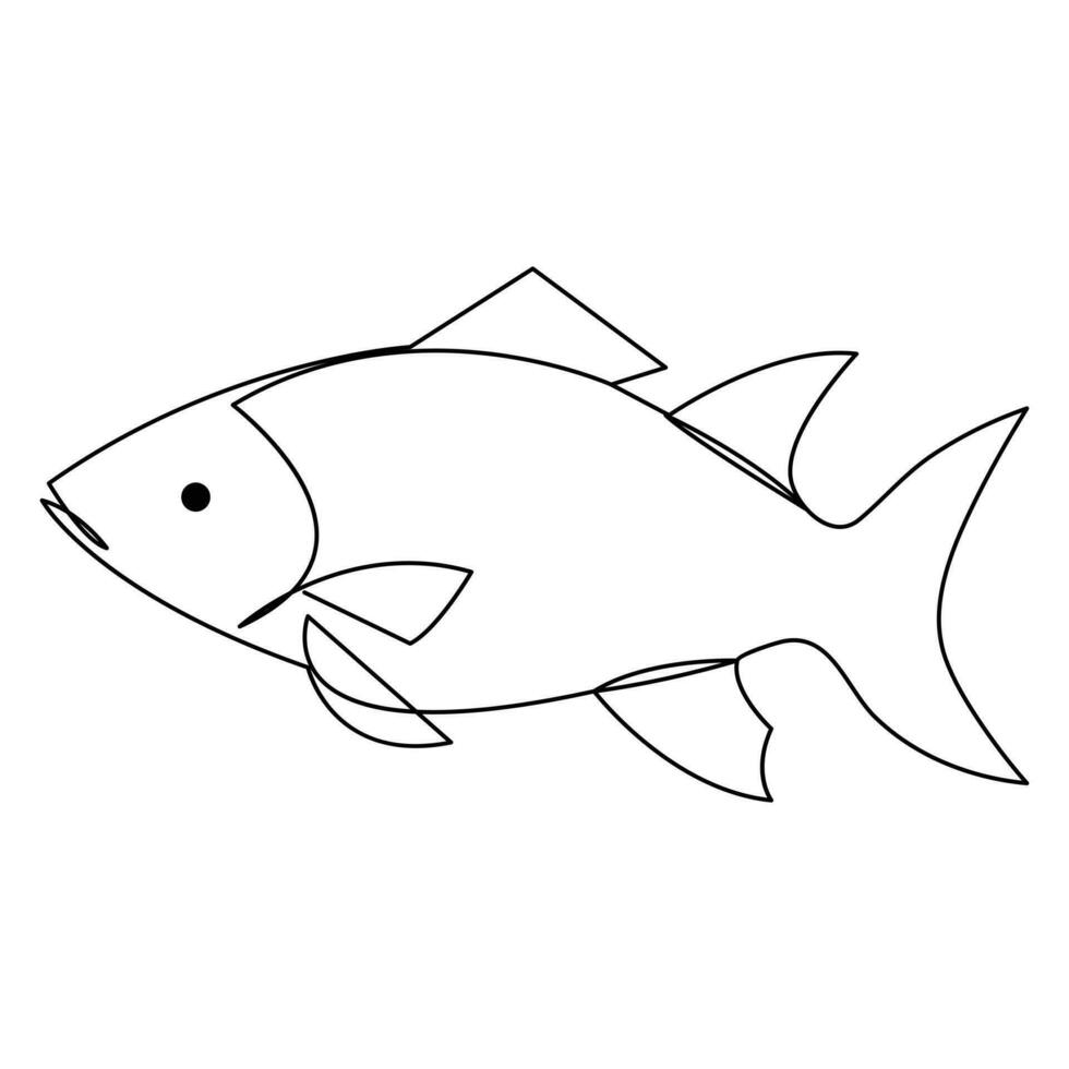 Continuous single line art drawing fish minimalist hand draw outline vector illustration
