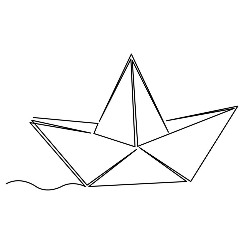 Paper boat continuous one line art drawing of outline vector art illustration