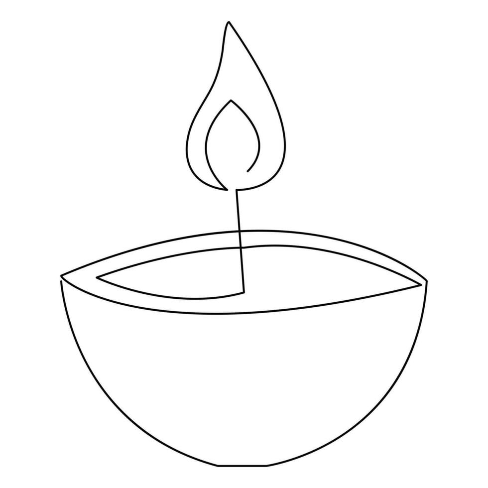 Continuous candle is burning fire drawing art by one line vector illustration minimalism design.