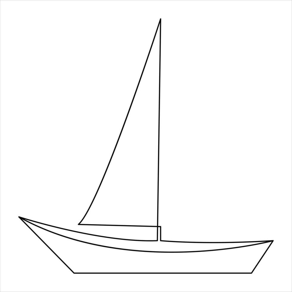 Single line art drawing continuous on sailboat icon and outline vector art minimalist design