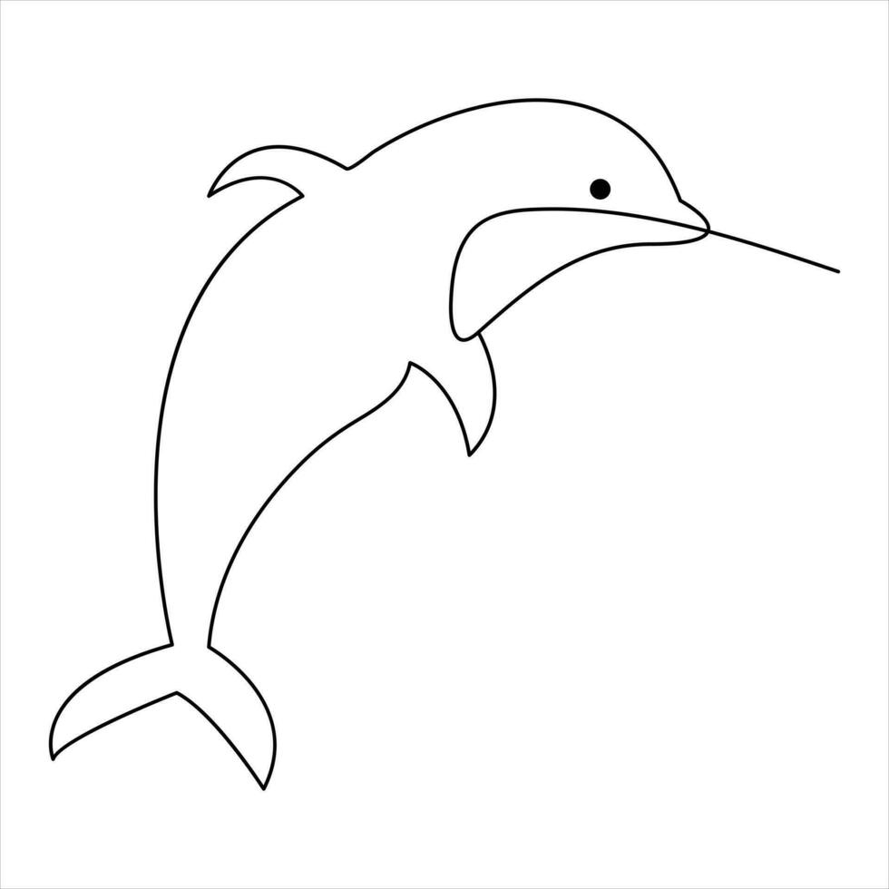 delfín pescado continuo uno línea Arte dibujo minimalista nadando mano dibujado contorno vector ilustración