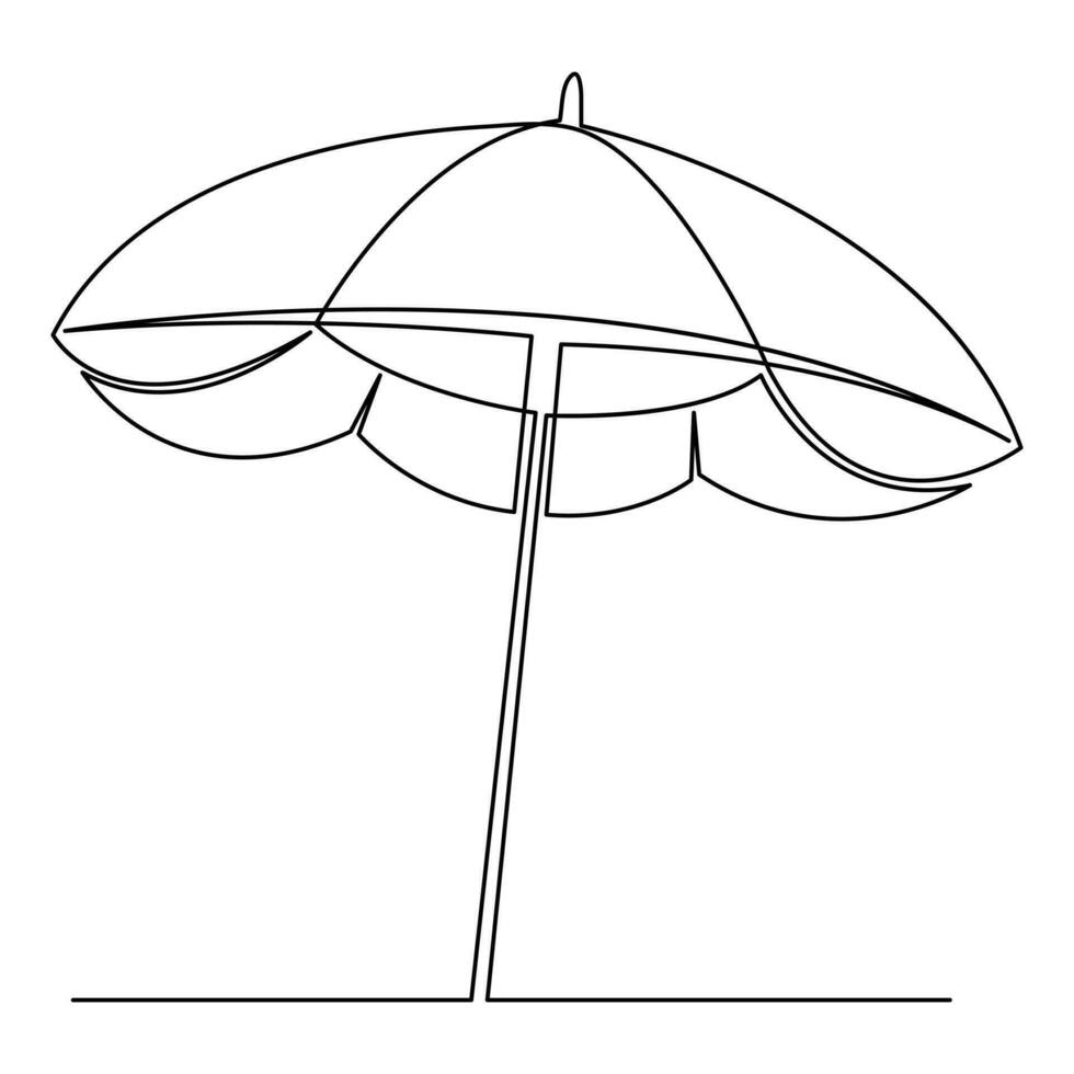 Continuous single line art drawing of beach umbrella and chair for summer holiday outline vector illustration