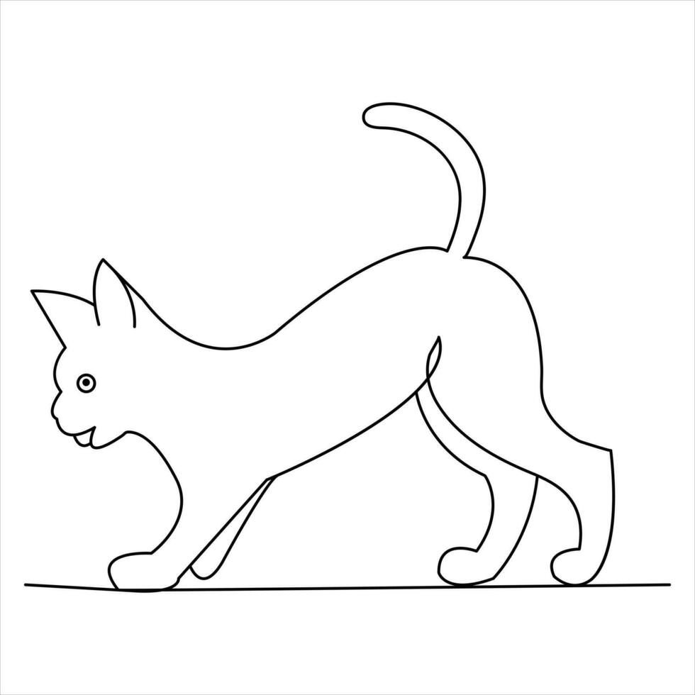 Continuous one line cat pet animal outline art vector illustration and minimalist drawing