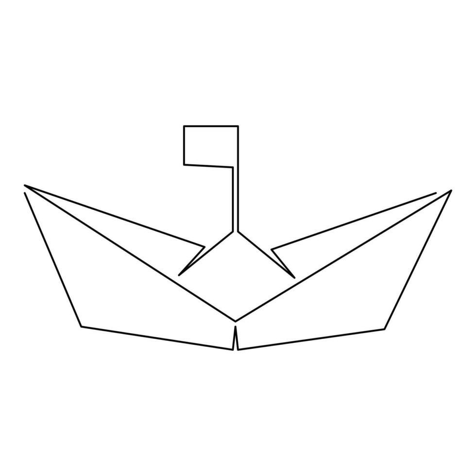 Continuous single line art drawing of paper boat sailing on the water river outline vector illustration