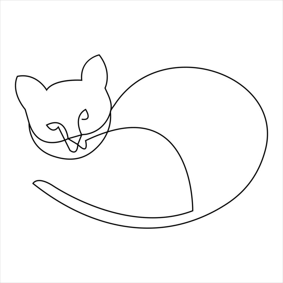 Cat pet animal single line art drawing continuous outline vector art illustration minimalist