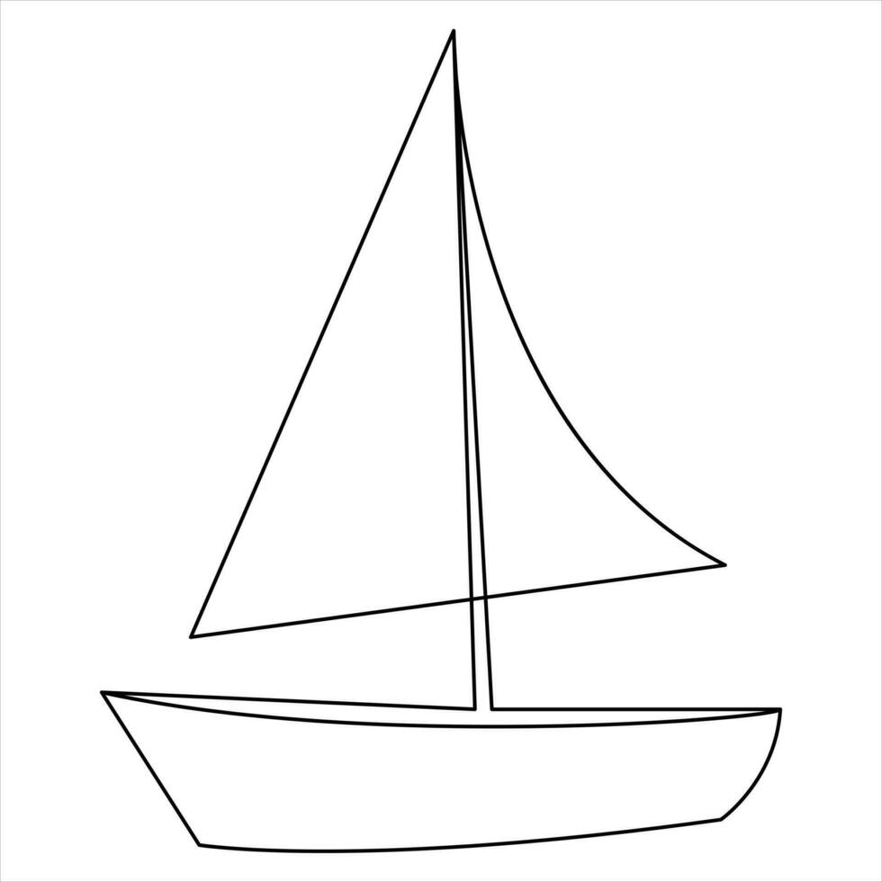Single line art drawing continuous on sailboat icon and outline vector art minimalist design