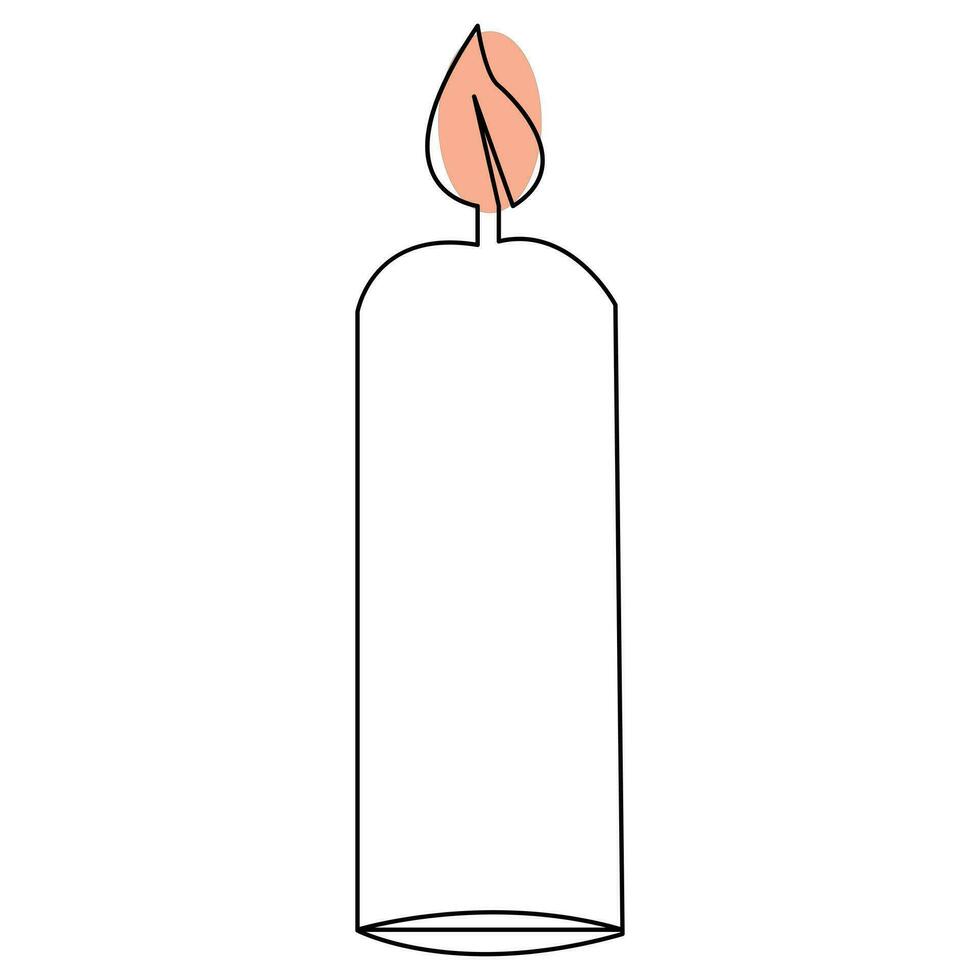 Continuous candle is burning fire drawing art by one line vector illustration minimalism design.