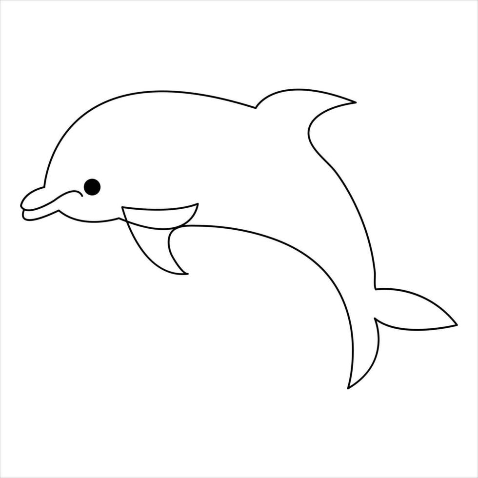 Dolphin fish continuous one line art drawing minimalist swimming hand drawn outline vector illustration