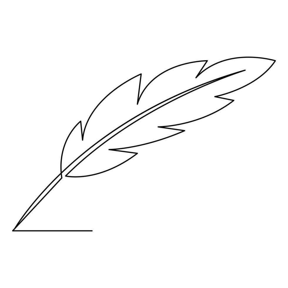Bird feather continuous single line hand drawn to outline vector art illustration