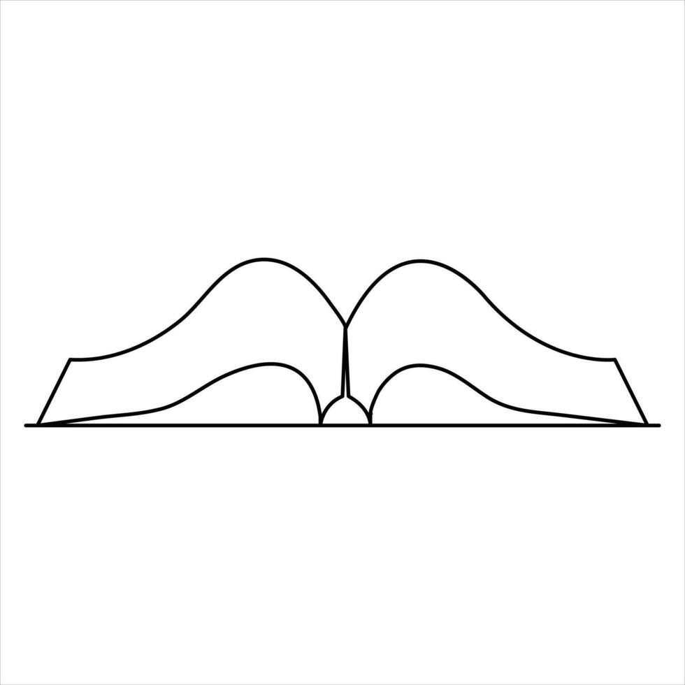 One line art drawing continuous opened book simple minimalistic outline vector art illustration