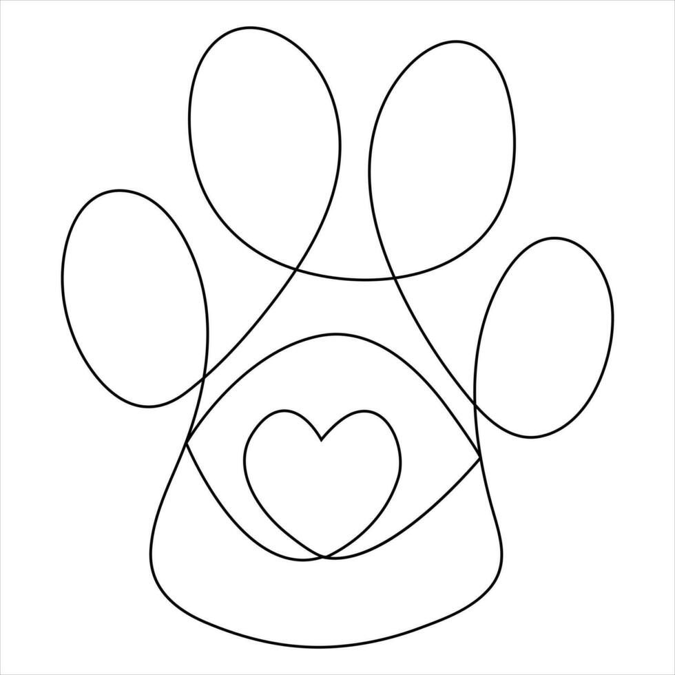 Dog or cat foot print illustration continuous single line art drawing animal paw icon outline vector