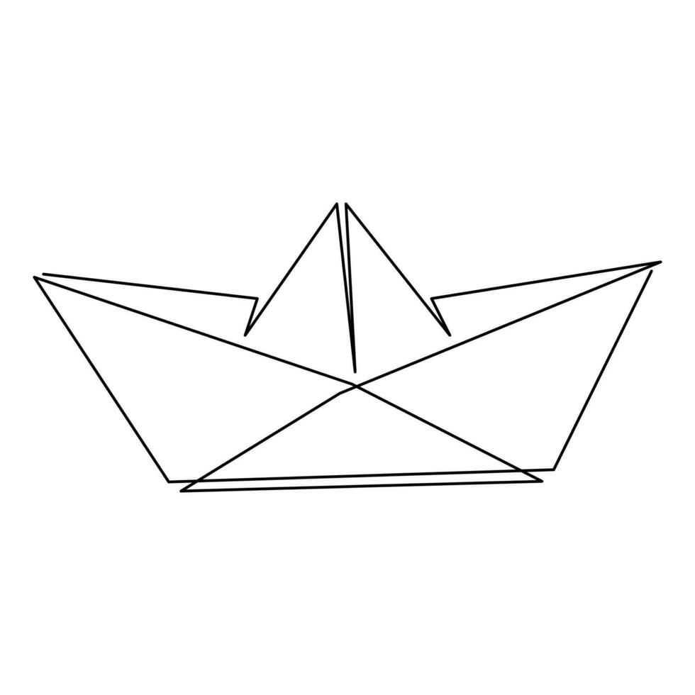 Paper boat continuous one line art drawing of outline vector art illustration