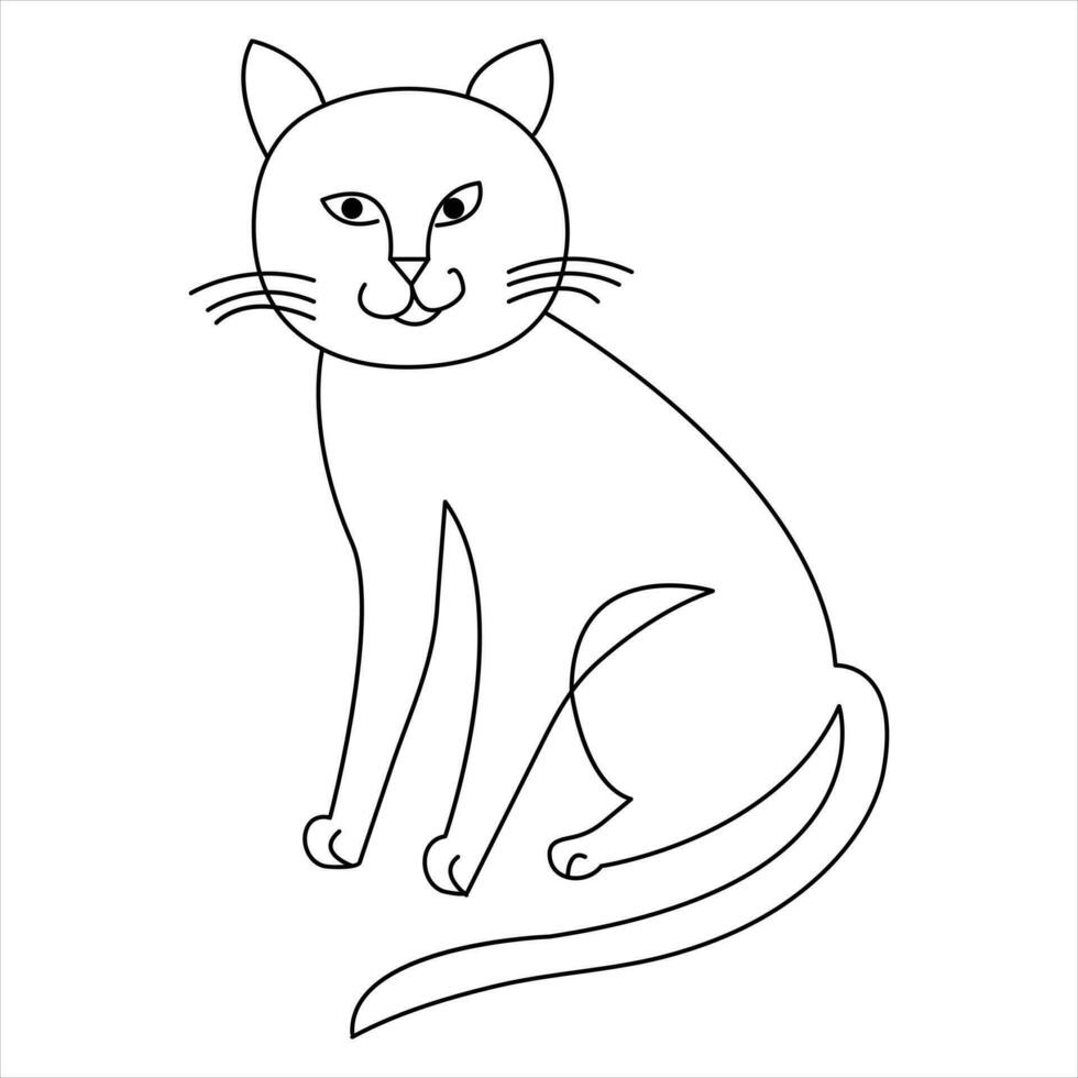 Cat pet animal single line art drawing continuous outline vector art illustration minimalist