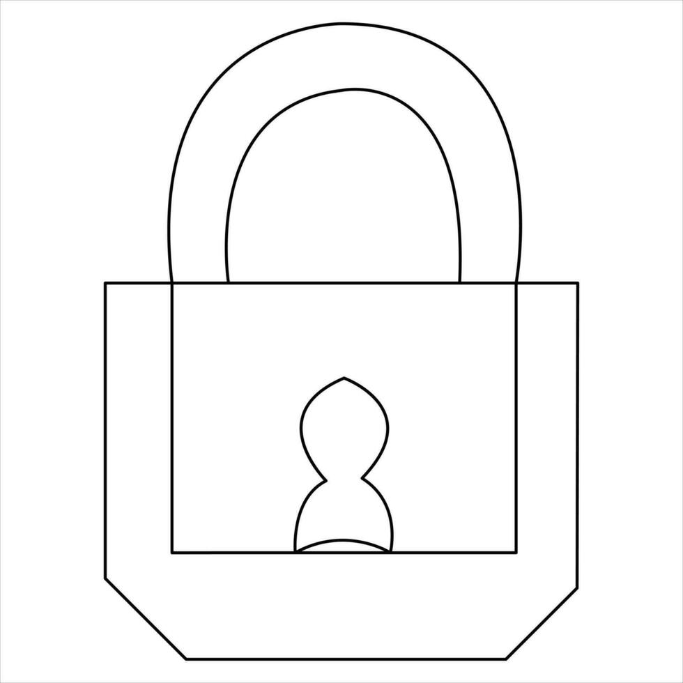 Continuous one line art drawing padlock outline vector art sketch illustration design