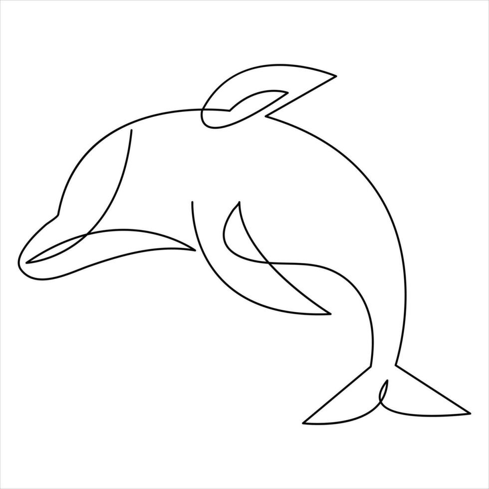 delfín pescado continuo uno línea Arte dibujo minimalista nadando mano dibujado contorno vector ilustración