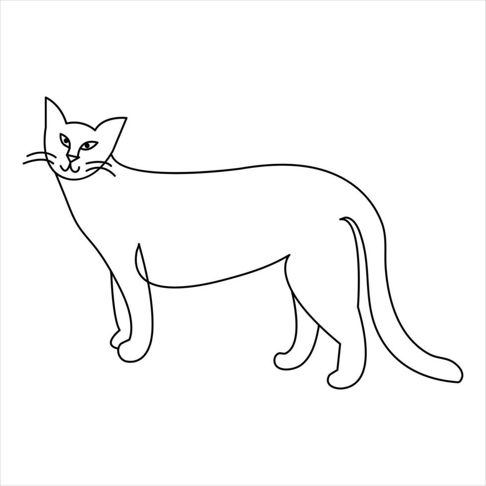 Cat pet animal single line art drawing continuous outline vector art illustration minimalist