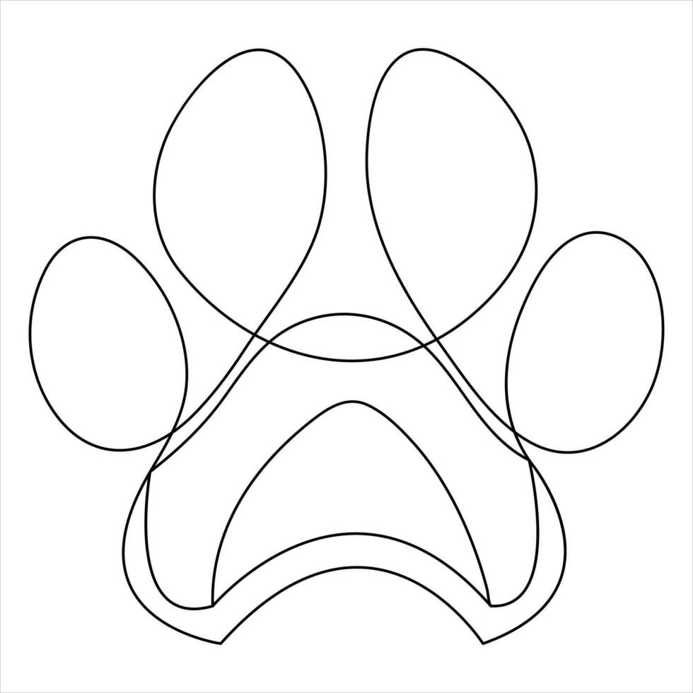Continuous one line art drawing pet dog and cat paw foot print outline vector art illustration