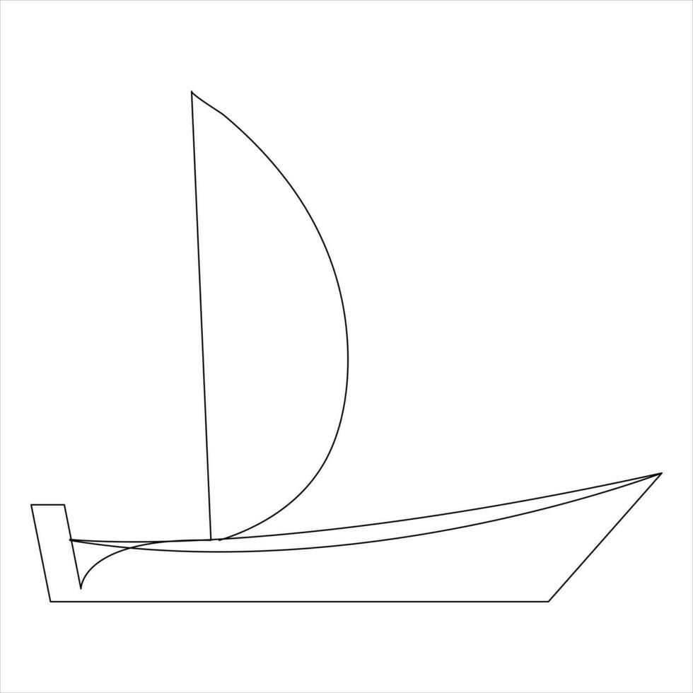Single line art drawing continuous on sailboat icon and outline vector art minimalist design