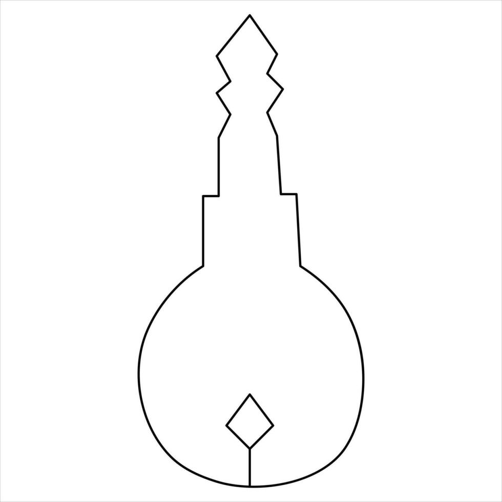 Single line art drawing continuous outline vector hand drawn icon key isolated