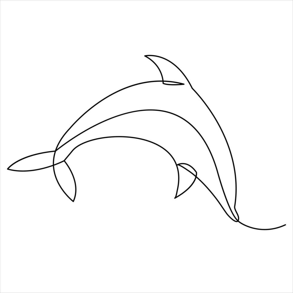 Dolphin fish continuous one line art drawing minimalist swimming hand drawn outline vector illustration