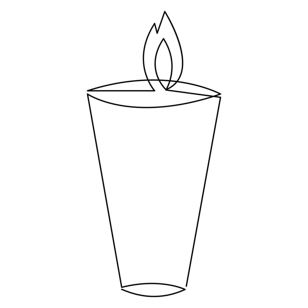 Continuous candle is burning fire drawing art by one line vector illustration minimalism design.