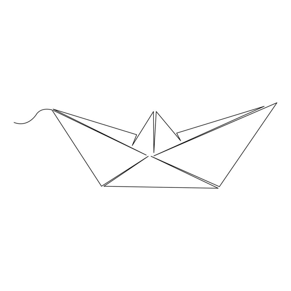 Paper boat continuous one line art drawing of outline vector art illustration