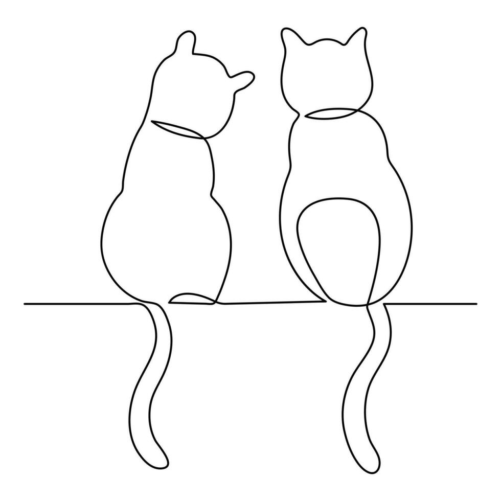 Cat pet animal single line art drawing continuous outline vector art illustration minimalist