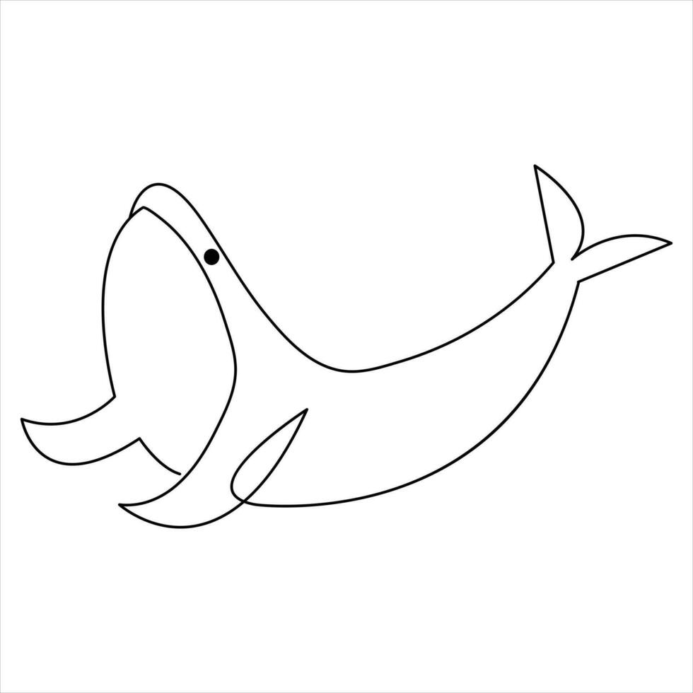 Dolphin fish continuous one line art drawing minimalist swimming hand drawn outline vector illustration