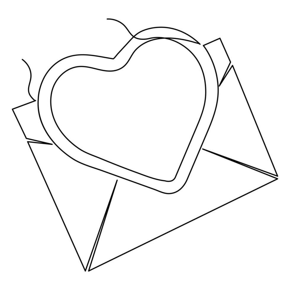 Continuous one line art drawing letter envelope with love celebration outline vector illustration