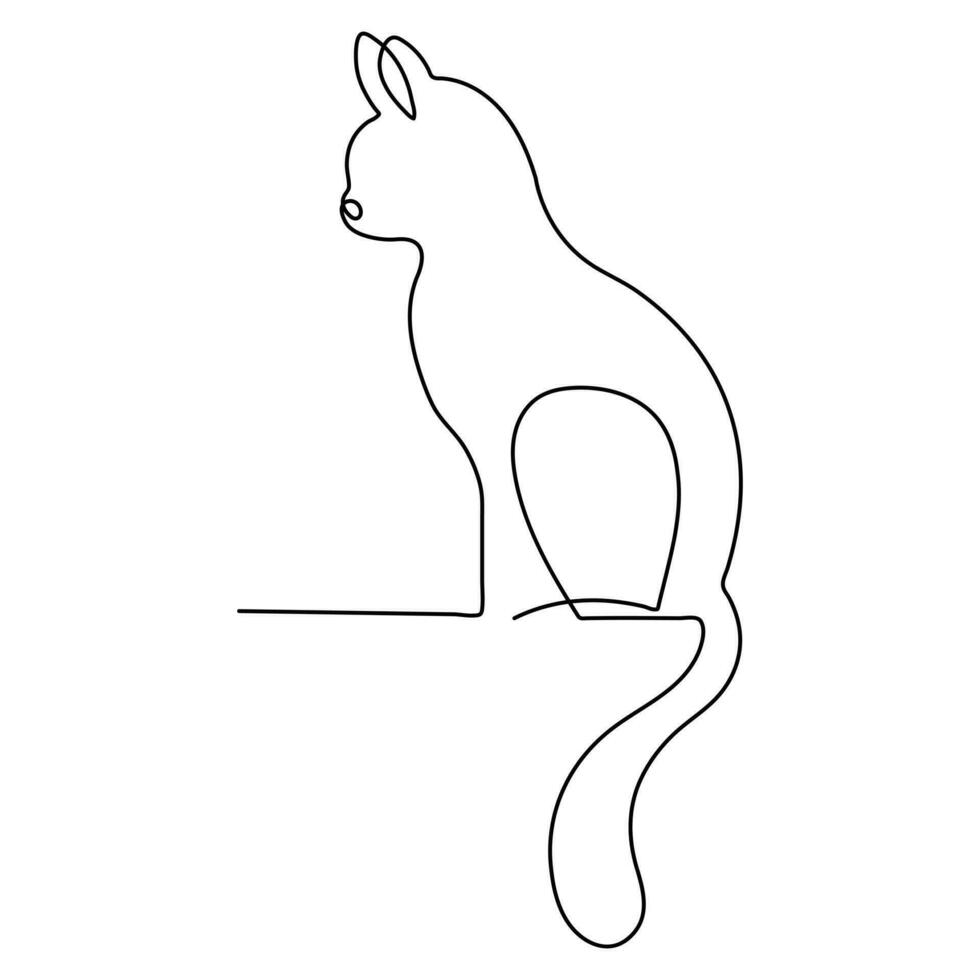 Cat pet animal single line art drawing continuous outline vector art illustration minimalist