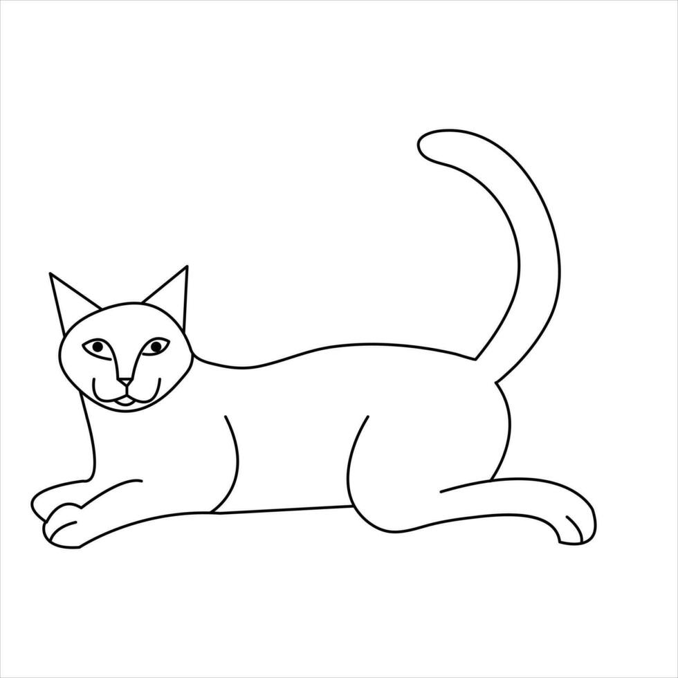 Continuous one line cat pet animal outline art vector illustration and minimalist drawing