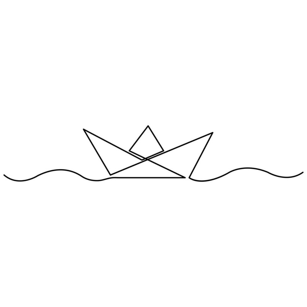 Paper boat continuous one line art drawing of outline vector art illustration