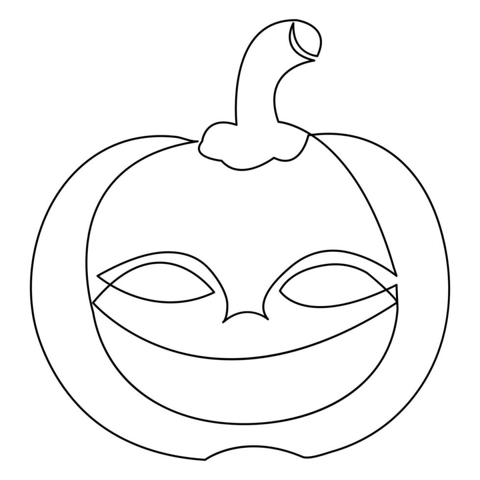 Halloween pumpkin with a face single line art drawing continuous vector outline illustration minimalism