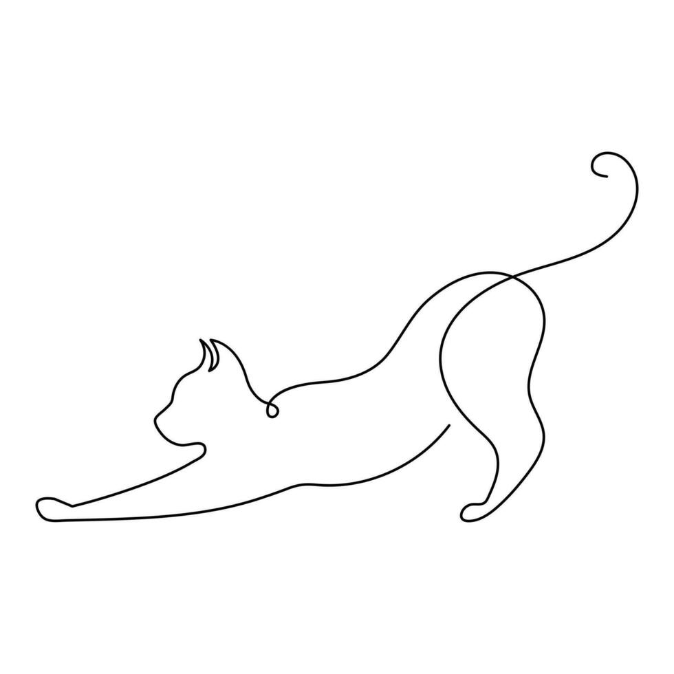 Cat pet animal single line art drawing continuous outline vector art illustration minimalist